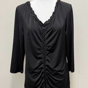 Dana Buchman black "grand finale" v-neck blouse, scrunched front design, Large